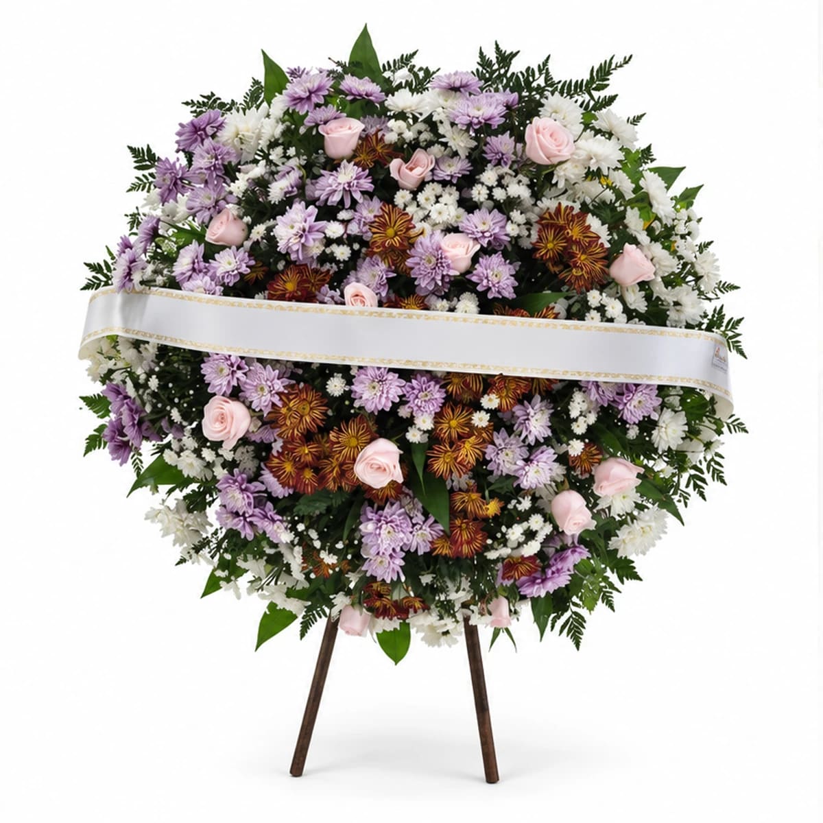 Coroa Fúnebre Pequena Mista Rosada em Tripé