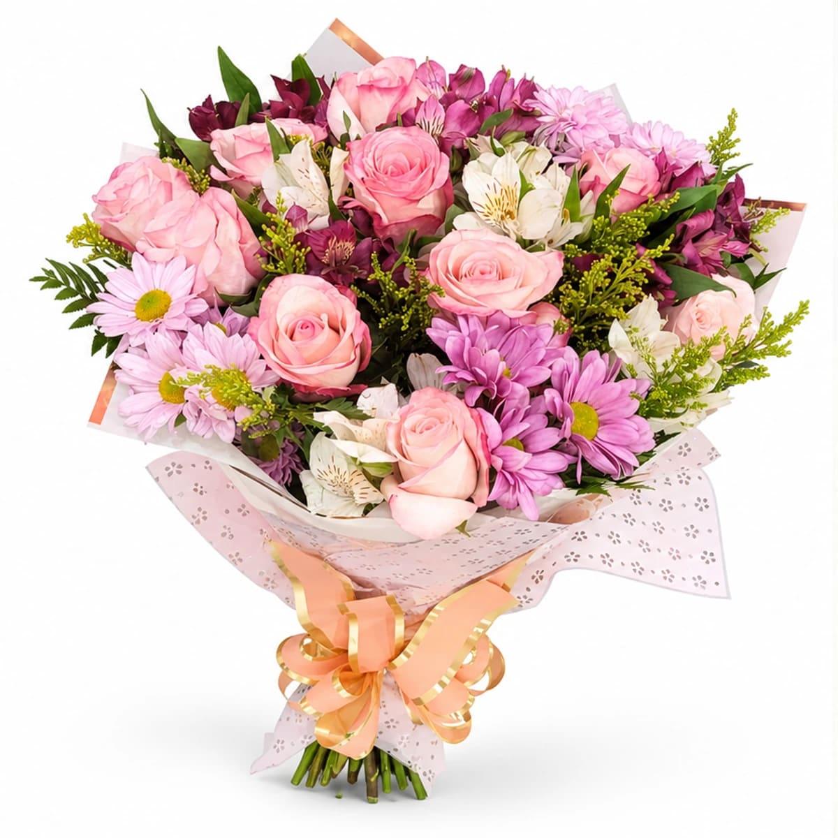 Buquê de Rosas Rosadas e Flores Mistas