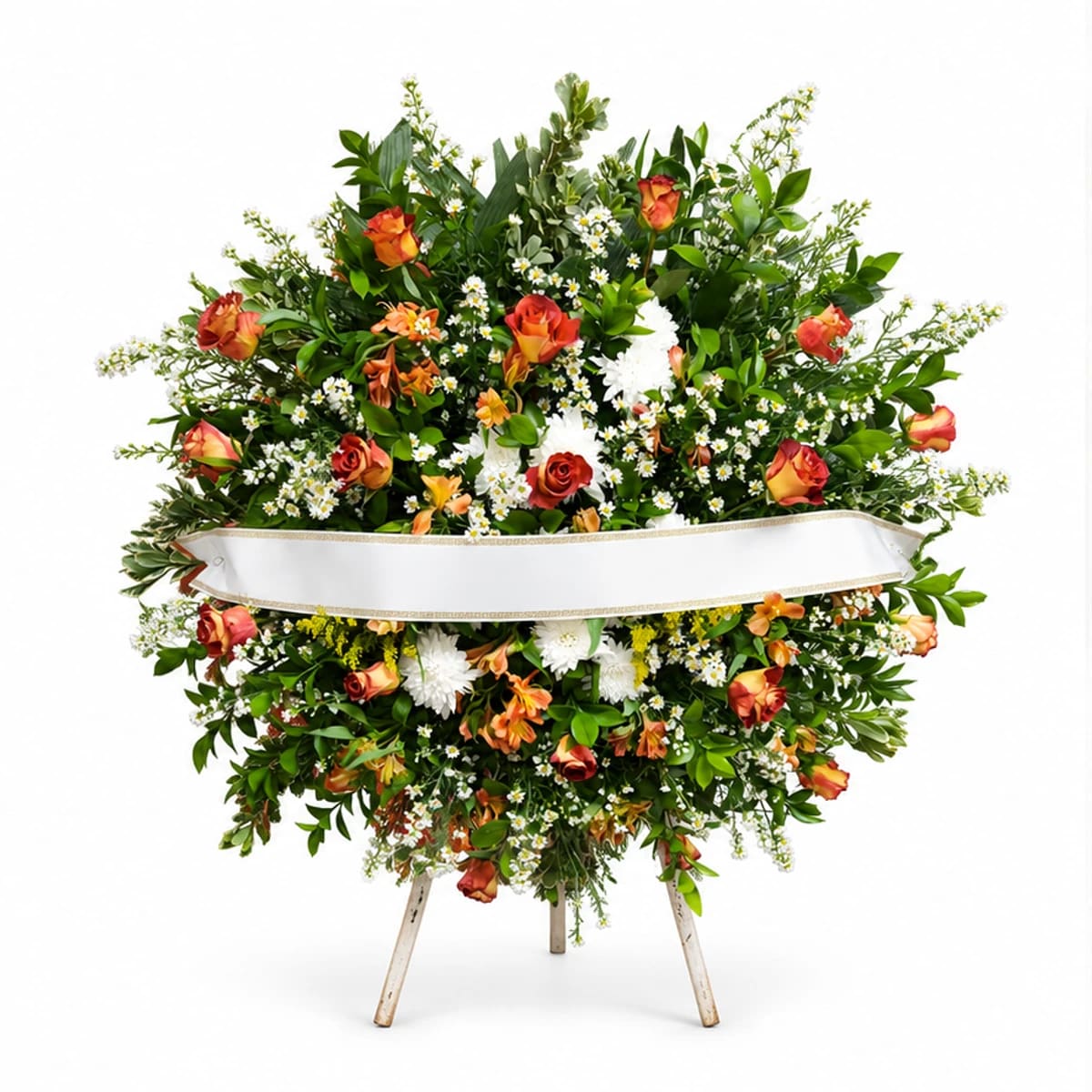 Coroa Fúnebre Grande em Tons Laranja e Branco