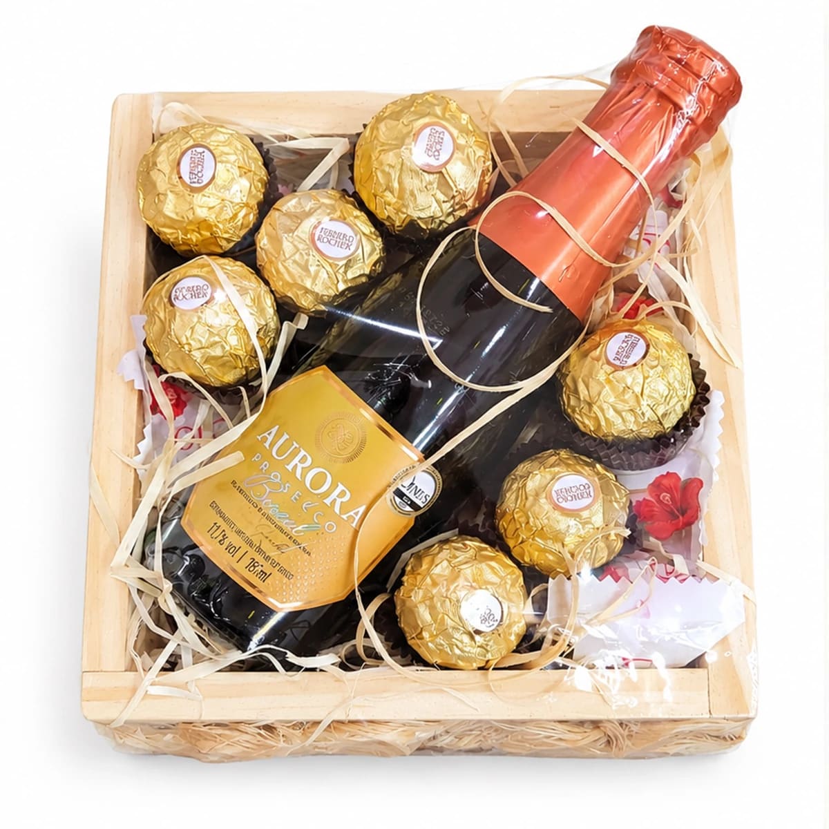 Caixa de Espumante Aurora Prosecco e Ferrero Rocher