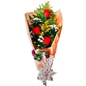 Ramalhete 03 Rosas Vermelhas + Ferrero Rocher